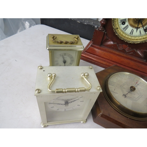 413 - Ten assorted clocks and barometers to include mantle clocks, carriage clocks etc