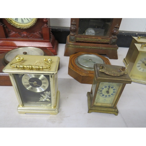 413 - Ten assorted clocks and barometers to include mantle clocks, carriage clocks etc