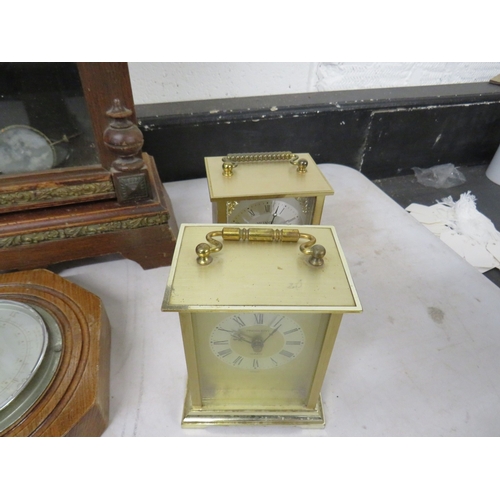 413 - Ten assorted clocks and barometers to include mantle clocks, carriage clocks etc