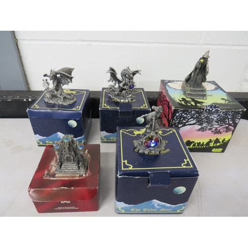 419 - Five boxed Tudor Mint figures to include The Lord of the Rings