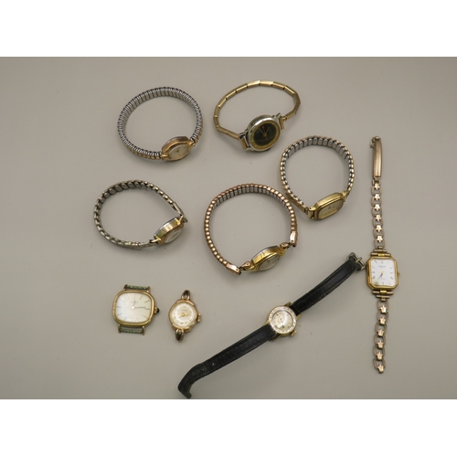 12 - Sevn assorted vintage ladies watches and two vintage watch heads to include Tissot, Bucherer, Raymon... 