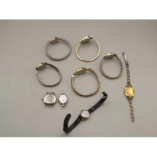12 - Sevn assorted vintage ladies watches and two vintage watch heads to include Tissot, Bucherer, Raymon... 