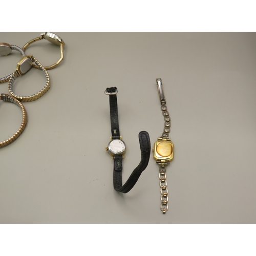 12 - Sevn assorted vintage ladies watches and two vintage watch heads to include Tissot, Bucherer, Raymon... 