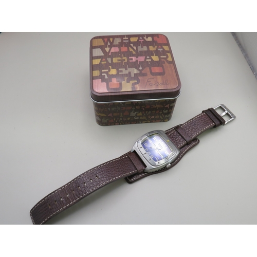 19 - Two Fossil watches with leather straps