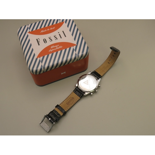 19 - Two Fossil watches with leather straps