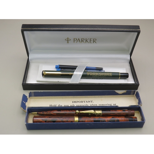27 - Waterman pen and pencil set and a Yorkshire Building Society Parker pen