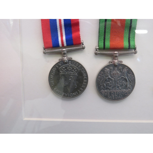 32 - Framed WWI & WWII medal set to include WWI trio awarded to 6279. Pte F.W. Mack. K. O. Sco. Bord.