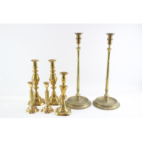 472 - Vintage Brass Candlestick Holders Pairs Of Various Styles & Size