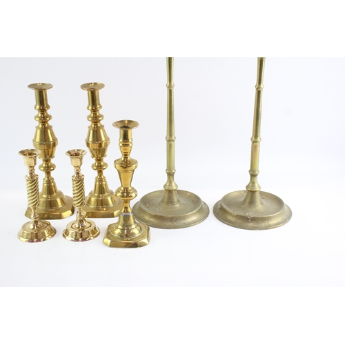 472 - Vintage Brass Candlestick Holders Pairs Of Various Styles & Size