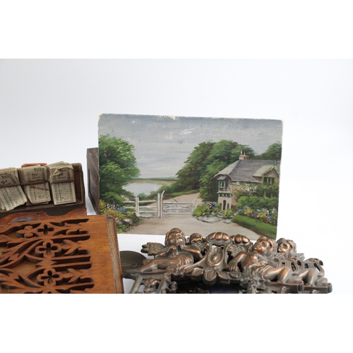 474 - Desk Antique Vintage Collectables Picture Frames Painting Ect