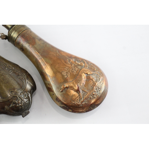 479 - Copper Powder Flasks Vintage Antique James Dixon