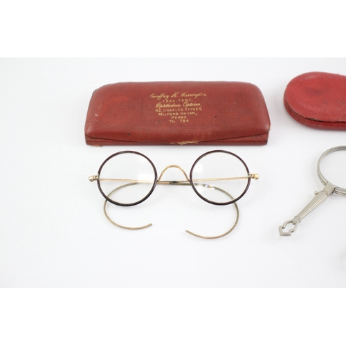 502 - Lorgnettes Antique/Vintage Inc Silver Plate Blue Details Cases