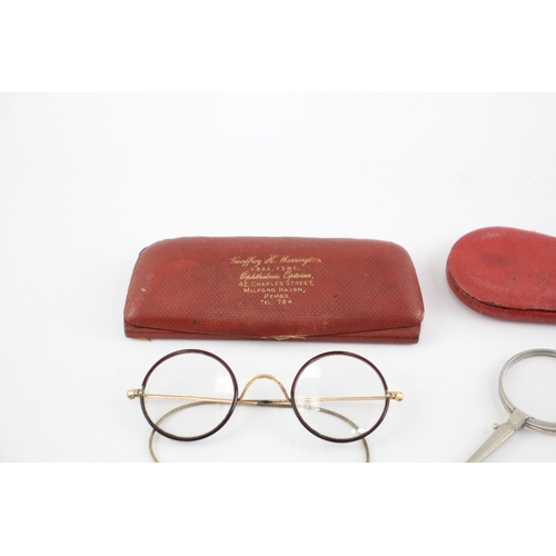 502 - Lorgnettes Antique/Vintage Inc Silver Plate Blue Details Cases