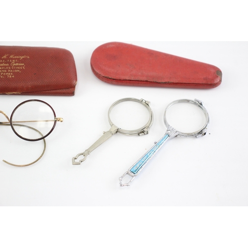 502 - Lorgnettes Antique/Vintage Inc Silver Plate Blue Details Cases