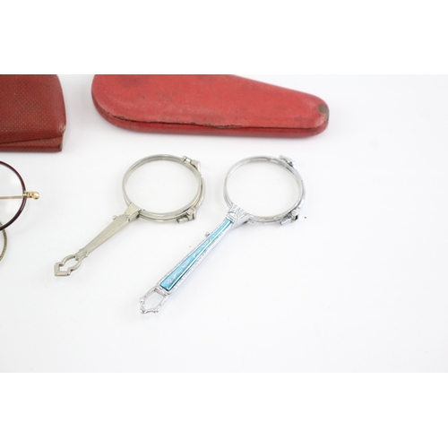 502 - Lorgnettes Antique/Vintage Inc Silver Plate Blue Details Cases