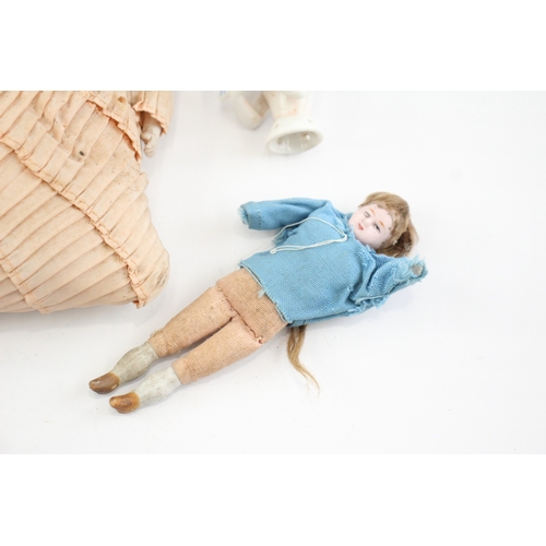 589 - Antique Bisque / Porcelain Miniature Accessory Dolls Inc Mignonette, Half Dolls