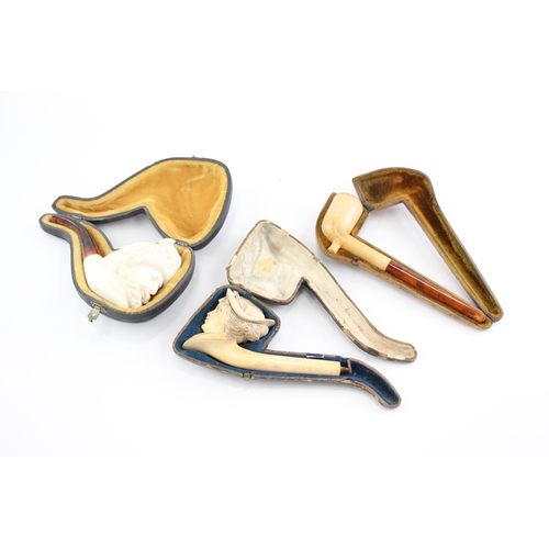 596 - Antique Meerschaum Pipe Hand Carved Cased