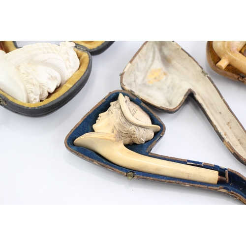 596 - Antique Meerschaum Pipe Hand Carved Cased