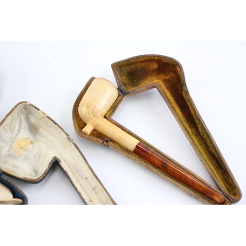 596 - Antique Meerschaum Pipe Hand Carved Cased