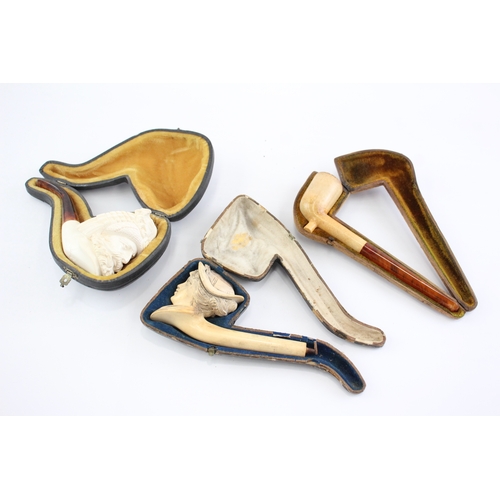 596 - Antique Meerschaum Pipe Hand Carved Cased