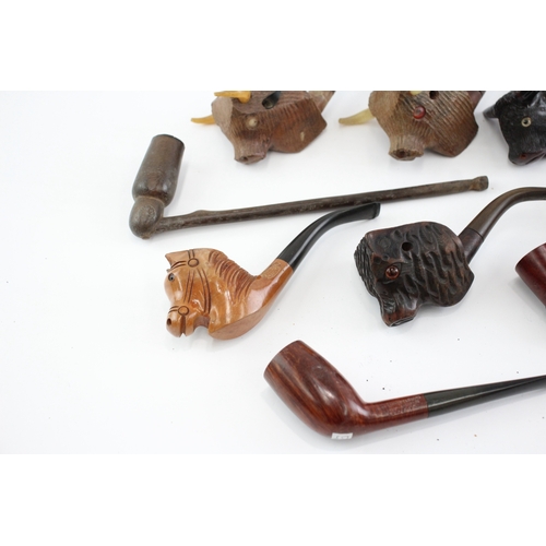 597 - Estate Pipes Tobacciana Wooden Antique Vintage Inc Bull, Pocket Pipes Etc