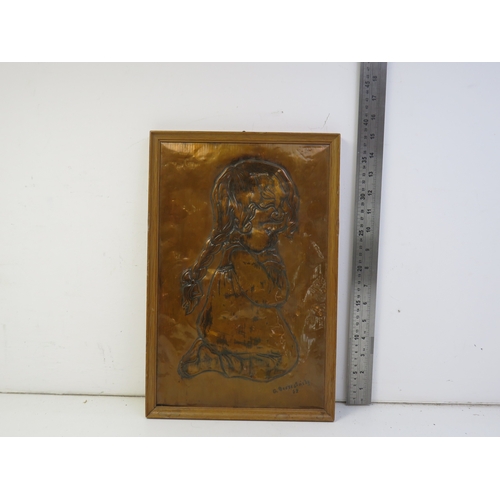 281 - Hand crafted German pewter (Zinn) relief panel set in a wooden frame and a copper relief framed plaq... 