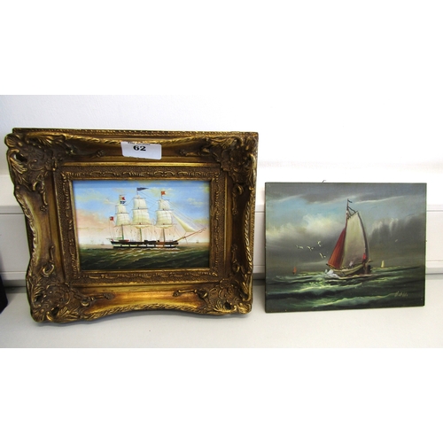 62 - Two vintage nautical oil paintings.