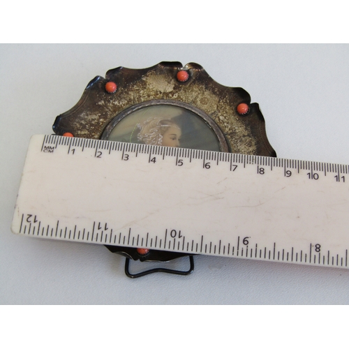 287 - Antique sterling silver framed hand painted miniature religious Madonna portrait,  36.8g.