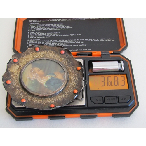 287 - Antique sterling silver framed hand painted miniature religious Madonna portrait,  36.8g.