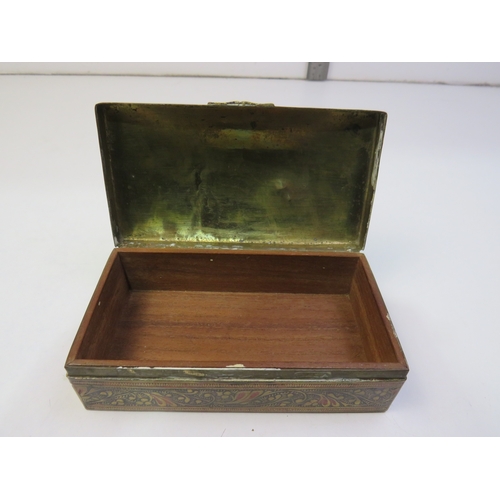151T - Antique inlaid brass box with peacock design
