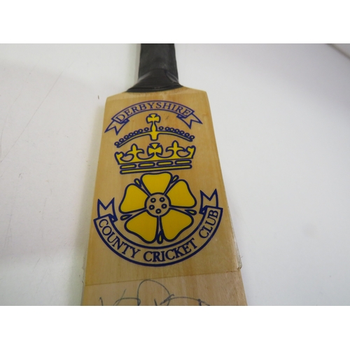 151E - Signed Derbyshire county cricket club mini bat, late 1990's to early 2000's