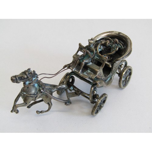 83 - Miniature solid silver horse and carriage continental 800 silver, 67.9g