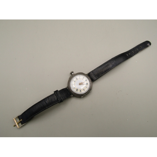 14 - Vintage ornate sterling silver watch with leather strap
