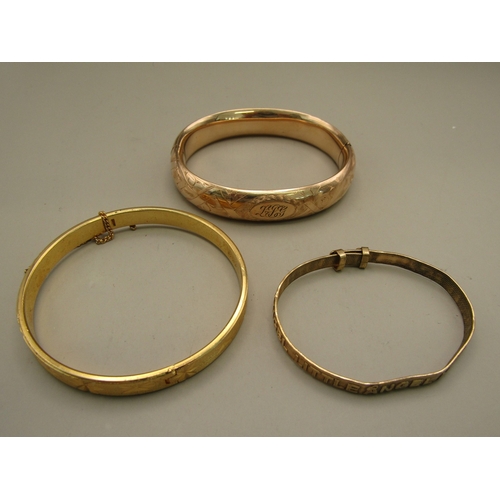 30 - Three rolled gold/gold filled/gold plated bangles