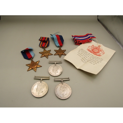 36 - Six assorted WWII medals with issue certificate