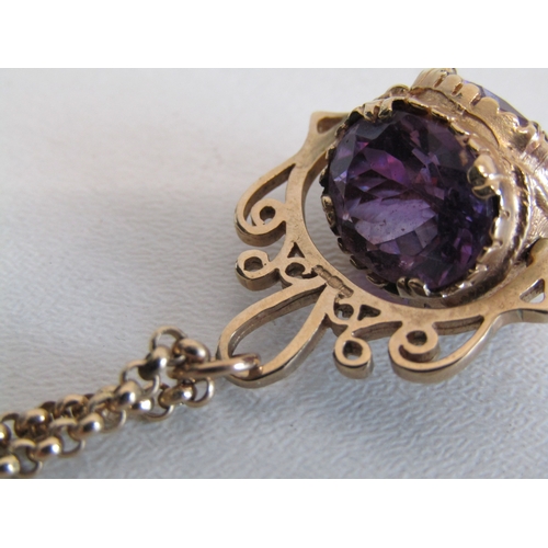 20F - Vintage 9ct gold amethyst spinner fob pendant on 9ct gold 20