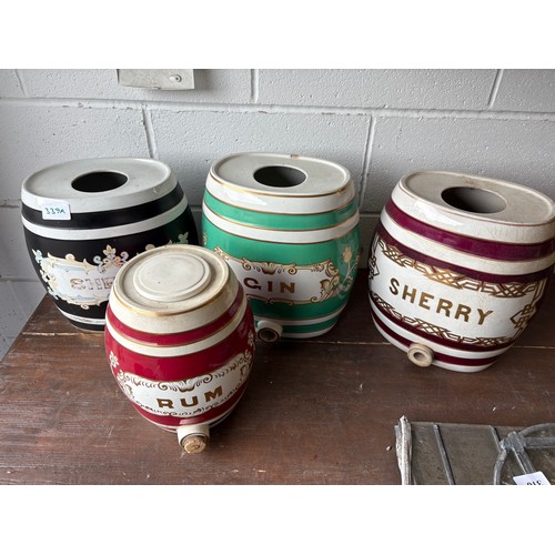 339A - Set of four ceramic alcohol barrels to include Sherry and Gin