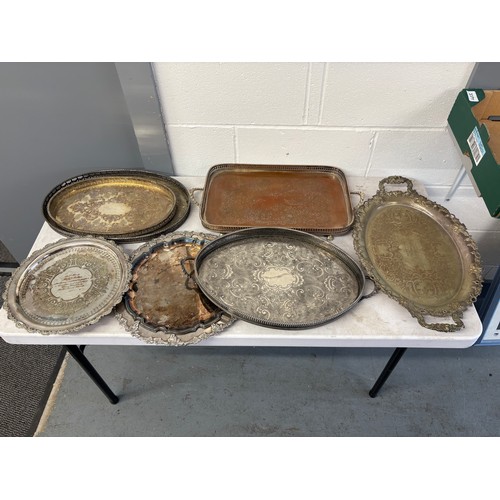 339J - Assortment of silver plate trays and plates