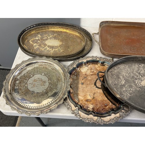 339J - Assortment of silver plate trays and plates