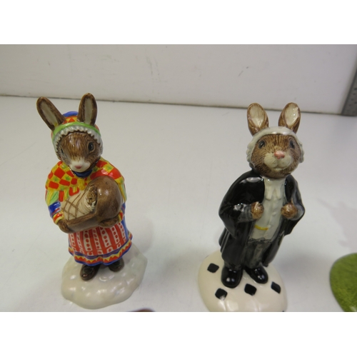 572 - Five Royal Doulton Bunnykins figures- Vicar DB254, Choir singer DB 223, Lawyer DB 214, Golfer DB255 ... 