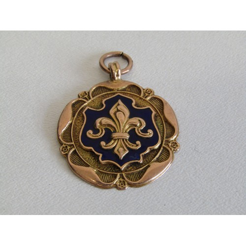 201 - Vintage 9ct gold enamelled Fleur-De-Lis pendant, 6.3g.