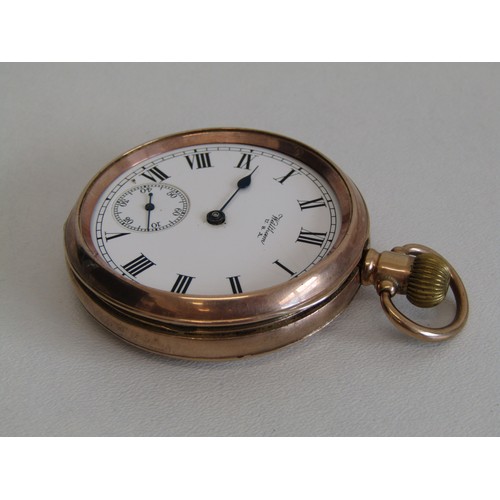 207 - Antique 9ct rose gold Waltham pocket watch, 89g (missing glass).