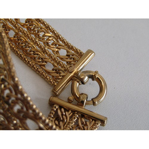 208 - 9ct gold multi layered woven design bracelet with spring ring clasp.
Length 7.5