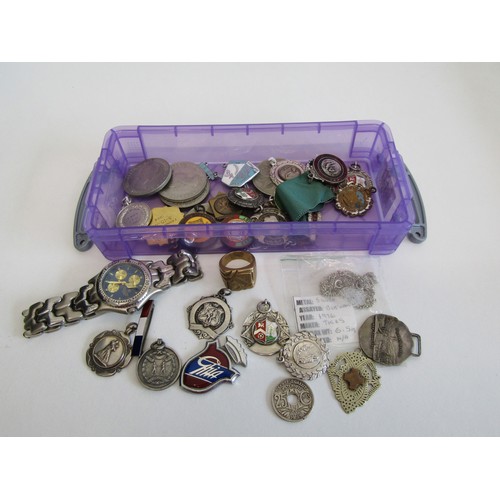 212 - Vintage collectables, medals, fobs, coins etc