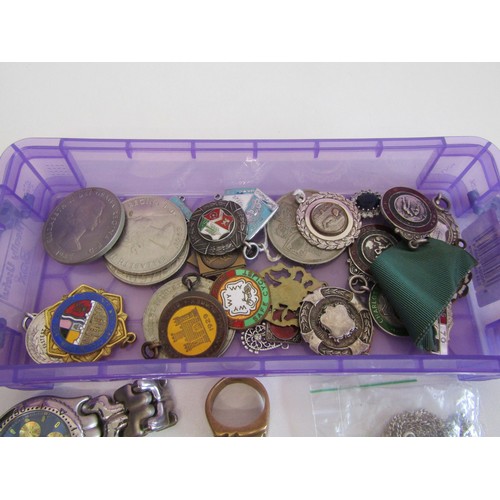 212 - Vintage collectables, medals, fobs, coins etc