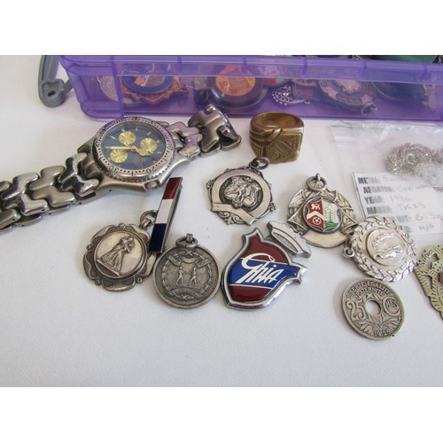 212 - Vintage collectables, medals, fobs, coins etc