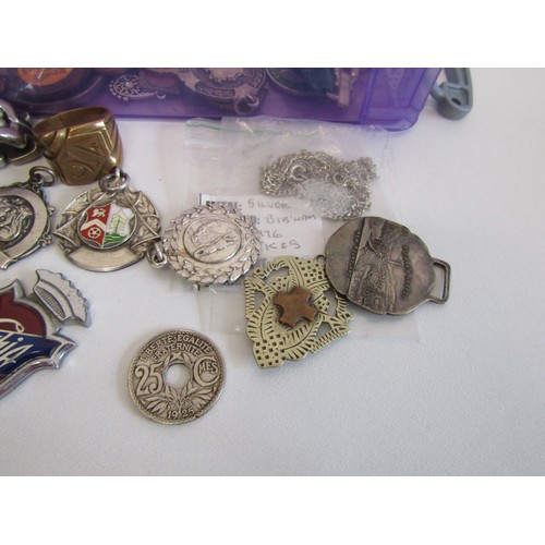 212 - Vintage collectables, medals, fobs, coins etc