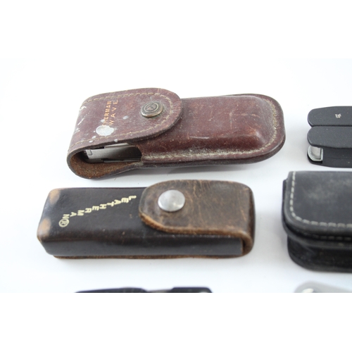 479 - Vintage & Antique Penknife Collection Large Size Inc Victorinox In Leather Case