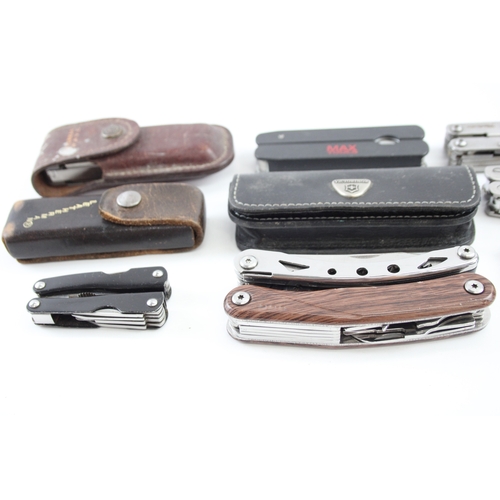 479 - Vintage & Antique Penknife Collection Large Size Inc Victorinox In Leather Case