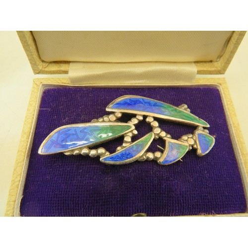 11 - David Lawrence silver and enamel brooch - (broken pin).